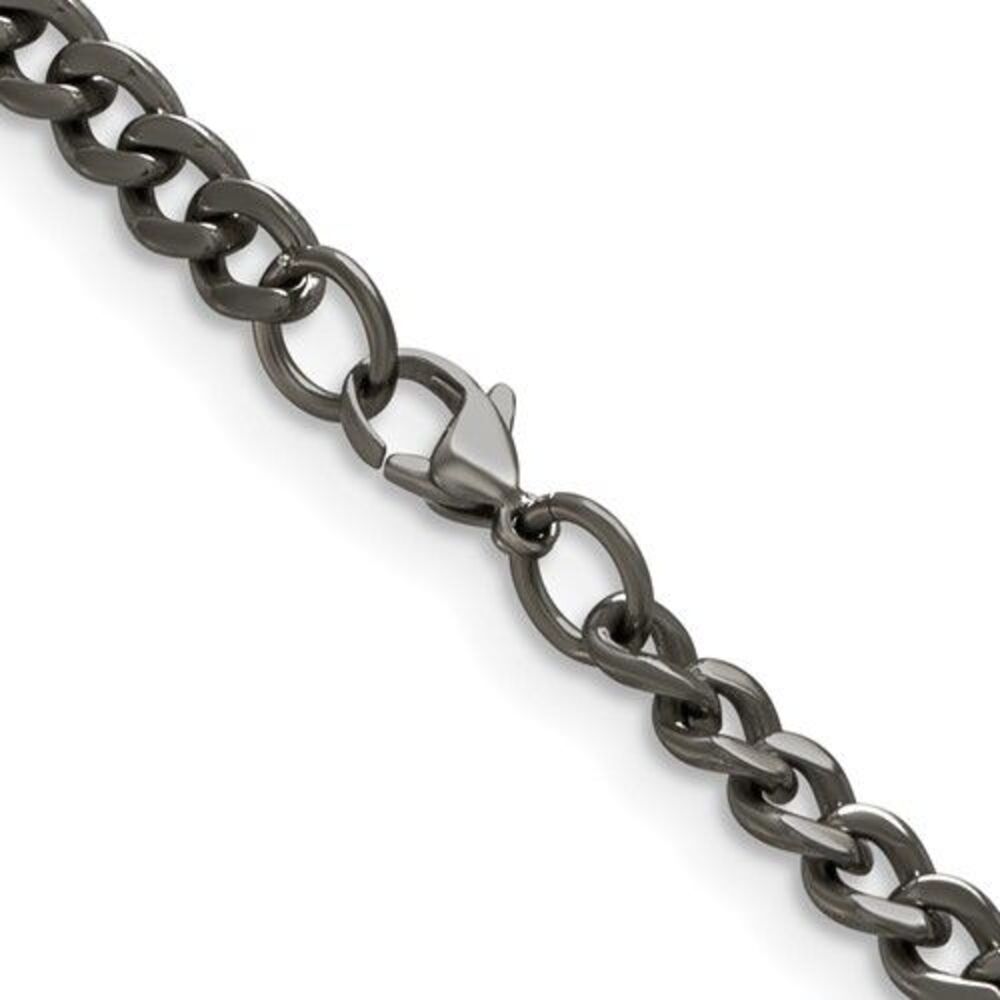 5.5mm Dark Gray Titanium Classic Polished Curb Chain Necklace, 24 Inch